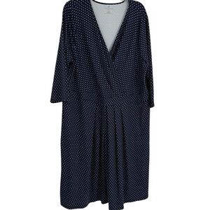 Talbots 3/4 Sleeve Blue Polka Dot Dress Size 20W Stretch Surplice Dressy